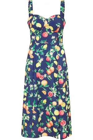 Yumi Fruit Print Strappy Sundress With Front Split AU 12