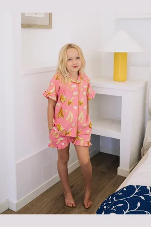 Their Nibs Pink Bananas Girls Frill Cotton Short Pyjama Set 122128cm
