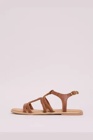 Lipsy London Brown Standard Fit Leather Plait Weave Flats Sandals AU 7 (EU 38)