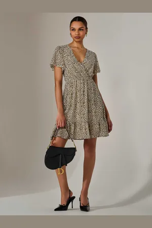 Jolie Moi Chiffon Short Sleeve Tie Waist Mini Dress AU 14