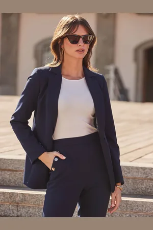 Sosandar Blue Navy Blue Stripe Print Lining Blazer AU 12