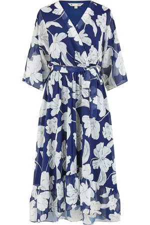 Yumi Mesh Bird And Floral Print Midi Dress With Ruffles AU 14
