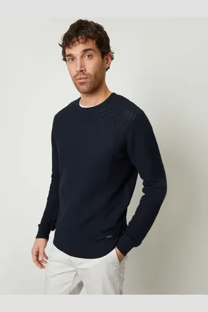 Threadbare Navy Blue Crochet Knit Crew Neck Jumper XXL