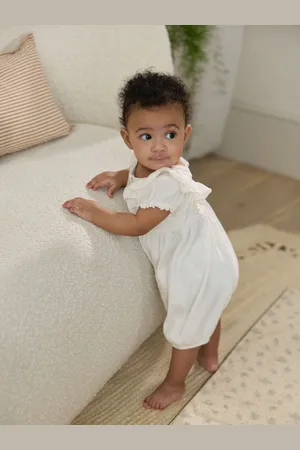 Next White Embroidered Frill Shoulder Floral Baby Romper 9298cm