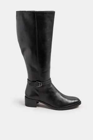 Long Tall Sally Black Knee High Block Heel Leather Boots AU 11 (EU 42)