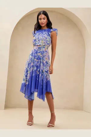 Lipsy London Floral Printed Hanky Hem Midi Dress 18