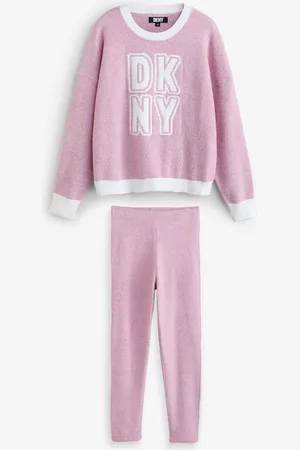DKNY Pink Boucle Knit Top & Joggers Set XL