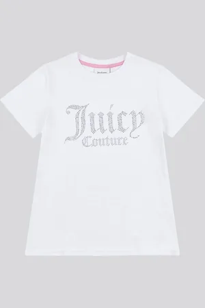 Juicy Couture White Girls Fitted Diamante 100% Cotton T-Shirt 10