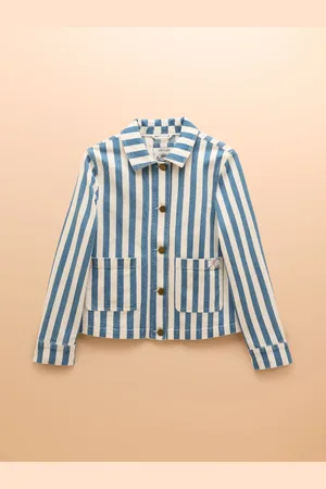 Joules Cream & Blue Stripe Denim Jacket AU 10