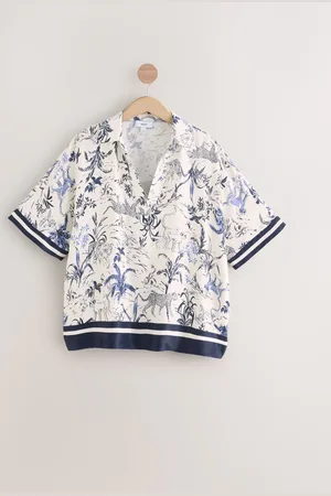 Next Blue V-Neck Collared Satin Shirt AU 12 Petite