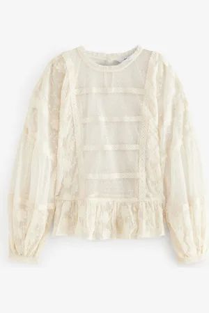 Next Cream Sheer Lace High Neck Blouse AU 20