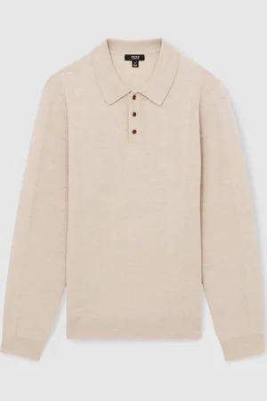 Reiss Kingsley Wool Textured Long Sleeve Polo Shirt L