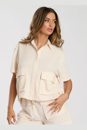 South Beach Linen Blend Short Sleeve Utility Shirt AU 14