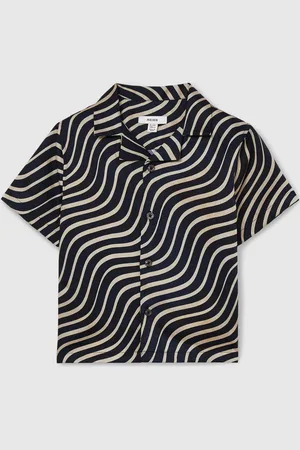 Reiss Carbello 3-9 yrs Wave-Print Cuban-Collar Shirt 8