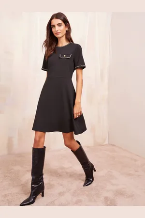 Friends Like These Petite Short Sleeve Ponte Shift Mini Dress With Gold Chain Detailing AU 14