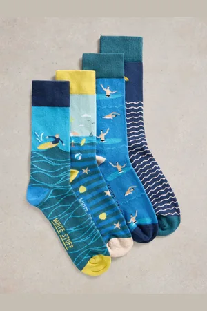 White Stuff Blue Beside the Seaside Socks 4 Pack S-M