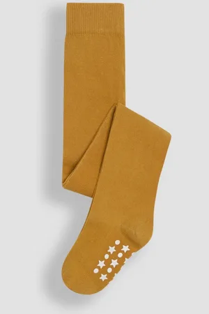 JoJo Maman Bébé Mustard Yellow Cotton Rich Plain Tights 1