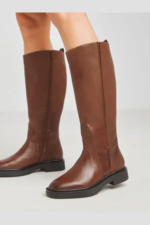 Simply Be Brown Knee High Flat Stretch Detail Boots In Wide Fit Curvy Calf eu37uk4
