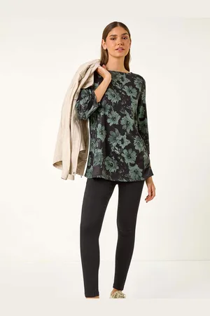 Roman Green Floral Print Stretch Tunic Top AU 16