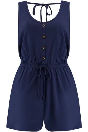 Pour Moi Blue Button Front Stretch Jersey Beach Playsuit AU 8