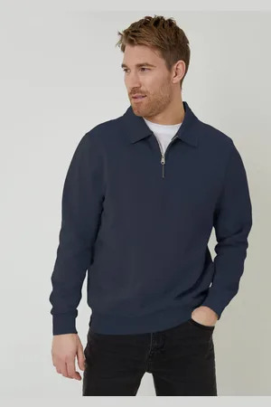 Threadbare Navy Quarter Zip Collared Sweatshirt L