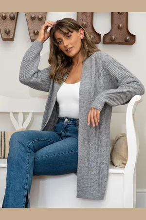 Threadbare Grey Ladies Rozanna Cable Detail Cardigan AU 12