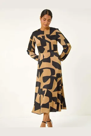 Roman Geometric Colour Block Print Midi Dress AU 12