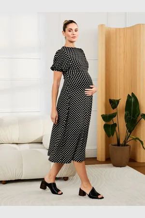 JoJo Maman Bébé Ditsy Puff Sleeve Maternity Midi Jersey Dress S