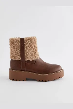 Next Tan Brown Standard/Wide Fit Forever Comfort Borg Chunky Ankle Boots AU 7.5 (EU 38.5)