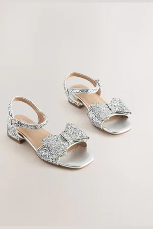 Next Silver Glitter Bow Heeled Sandals AU 2 (EU 34.5)