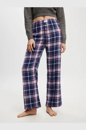 Cotton On Navy/White/Red Boyfriend Flannel Wide Leg Boxer Trousers S
