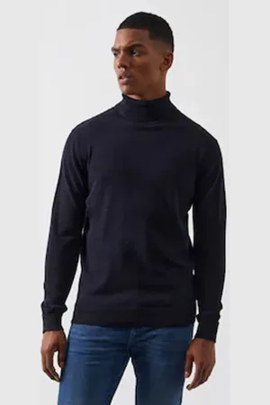 French Connection Blue Roll Neck Knit Jumper L