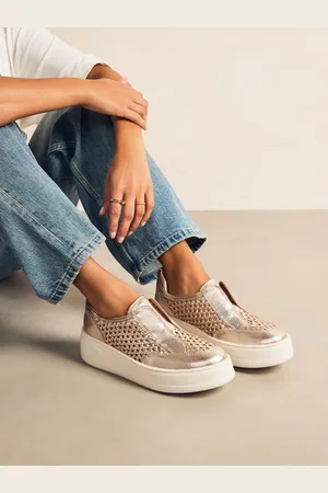 Next Gold Slip On Signature Forever Comfort Leather Chunky Wedge Platform Trainers AU 7 (EU 38)