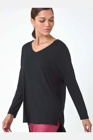 Roman Black V-Neck Tunic Stretch Tunic Top AU 10