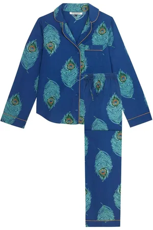 Their Nibs Navy Wisteria Cotton Long Traditional Pyjamas Set S