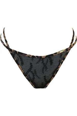 Pour Moi Black/Leopard India Leopard Embroidered Strappy Tanga Thong AU 18