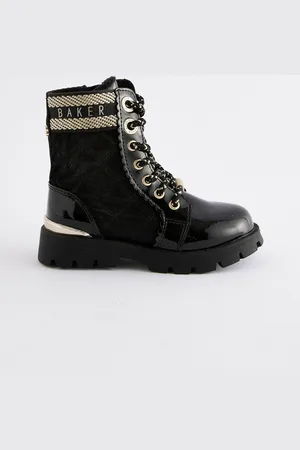 Ted Baker Girls Quilted Lace Up Black Boots with Gold Trims AU 8 (EU 25.5)
