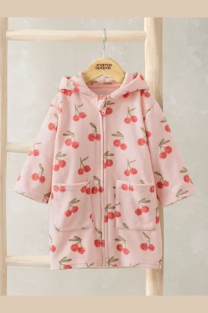 Mamas & Papas Pink Cherry Print Zip Towelling Poncho 1.5