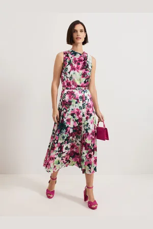 Phase Eight Janina Floral Print Pleat Midi Dress AU 10
