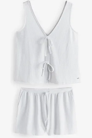 Next Grey Textured Tie Vest Short Set Pyjamas S Reg