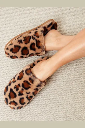 Threadbare Leopard Faux Fur Mule Slippers AU 5.5 (EU 37)