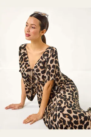 Roman Animal Print Boho Midi Dress AU 14