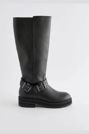 Next Black Standard/Wide Fit Forever Comfort Knee High Biker Boots AU 10 (EU 42)