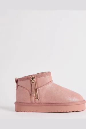 Lipsy London Pink Flatform Mule Side Zip Faux Fur Suede Lined Ultra Soft Bootie AU 4 (EU 37)