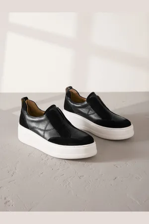 Next Black Slip On Signature Forever Comfort Leather Chunky Wedge Platform Trainers AU 8.5 (EU 40)