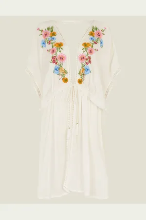 Accessorize Natural Floral Embroidered Kaftan M
