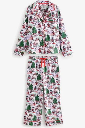 Cath Kidston Green Christmas House Button Through 100% Cotton Pyjamas AU 12 R