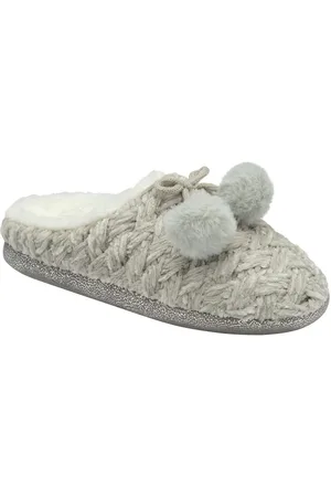 Dunlop Grey Ladies Knitted Closed Toe Mule Slippers AU 9 (EU 41)