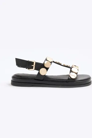 River Island Black Studded T-Bar Sandals AU 10 (EU 41)