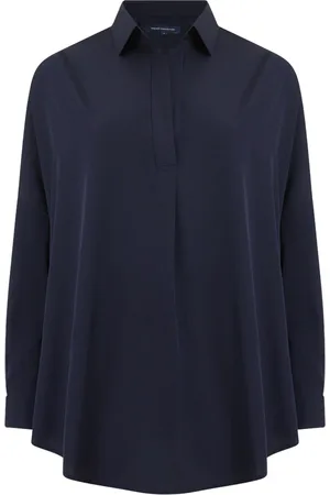French Connection Blue Rhodes Crepe Popover Blouse S